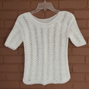 Handmade Pointelle White Mohair Short Sleeve Top
